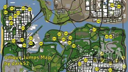 Карта уникальных прыжков в GTA San Andreas