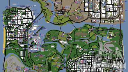 Карта расположения транспорта в GTA San Andreas